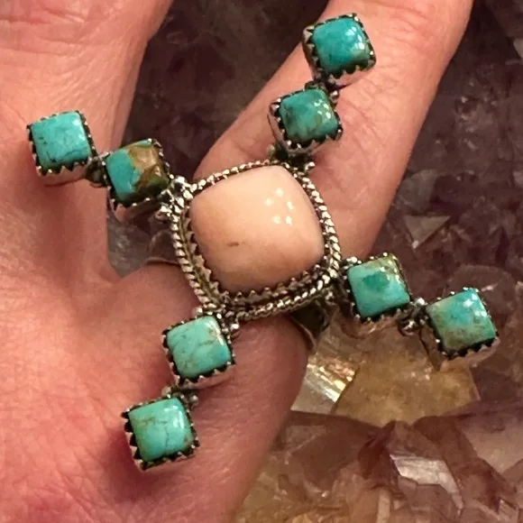 Sold 💗 Turquoise pink opal, sterling silver adjustable ring - Picture 3 of 6